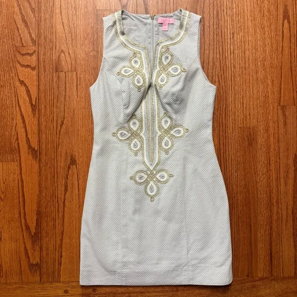 Lilly Pulitzer Mila shift dress in seaside grey with metallic embroidery size 00 - Picture 3 of 16